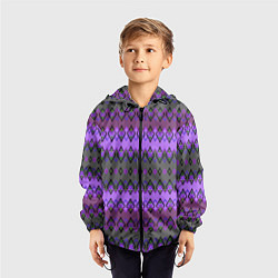Ветровка с капюшоном детская Серо-фиолетовый этнический геометрический узор, цвет: 3D-черный — фото 2