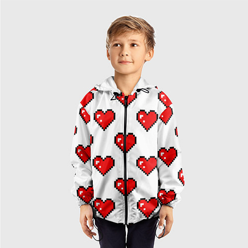 Детская ветровка Сердца в стиле пиксель-арт / 3D-Черный – фото 3