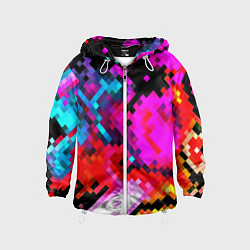 Ветровка с капюшоном детская Pixel neon mosaic, цвет: 3D-белый