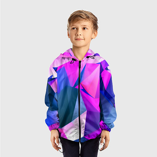 Детская ветровка Neon blue polygons / 3D-Черный – фото 3