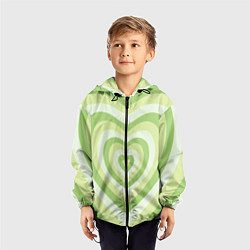 Ветровка с капюшоном детская Зеленые сердца - индикид паттерн, цвет: 3D-черный — фото 2