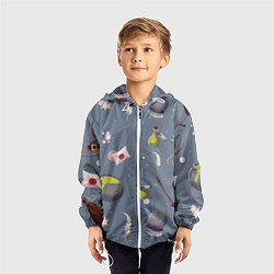 Ветровка с капюшоном детская Паттерн с магическими принадлежностями, цвет: 3D-белый — фото 2