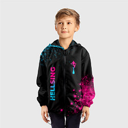 Ветровка с капюшоном детская Hellsing - neon gradient: надпись, символ, цвет: 3D-черный — фото 2