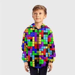 Ветровка с капюшоном детская Тетрис цветные блоки, цвет: 3D-черный — фото 2