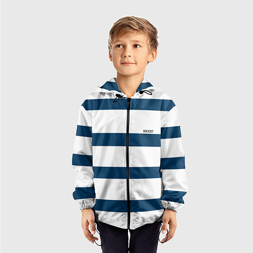 Детская ветровка Бело-синий полосатый узор / 3D-Черный – фото 3