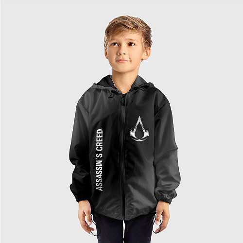 Детская ветровка Assassins Creed glitch на темном фоне: надпись, си / 3D-Черный – фото 3