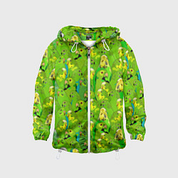 Ветровка с капюшоном детская Зеленые волнистые попугайчики, цвет: 3D-белый