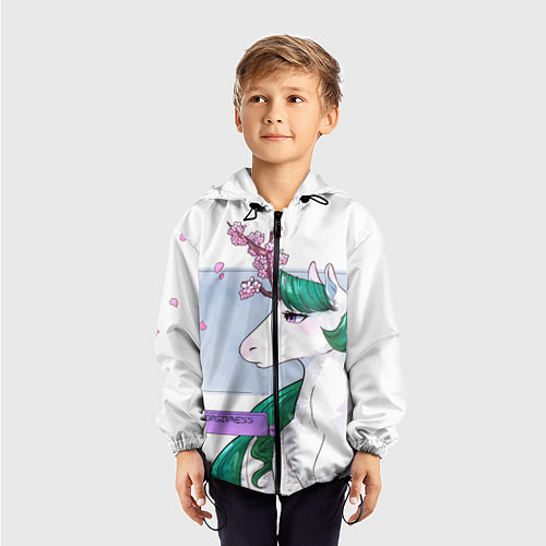 Детская ветровка Весенний единорог с цветущей сакурой арт / 3D-Черный – фото 3