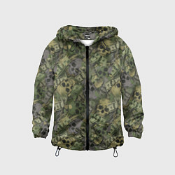 Ветровка с капюшоном детская Камуфляж с черепами и долларами, цвет: 3D-черный