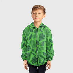 Ветровка с капюшоном детская Зеленые листики, цвет: 3D-черный — фото 2