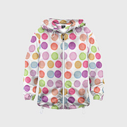 Ветровка с капюшоном детская Цветные кружочки, цвет: 3D-белый
