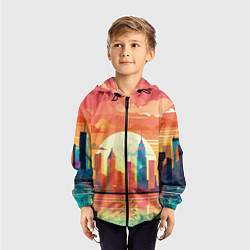 Ветровка с капюшоном детская Городской пейзаж на рассвете, цвет: 3D-черный — фото 2
