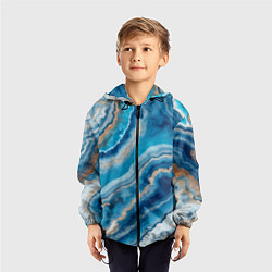 Ветровка с капюшоном детская Текстура голубого океанического агата, цвет: 3D-черный — фото 2
