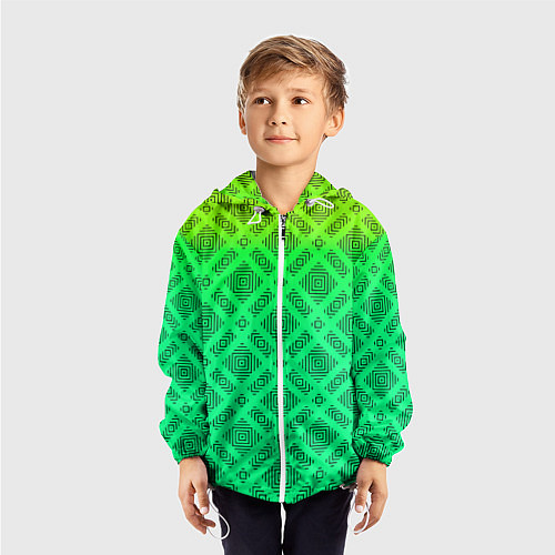Детская ветровка Желто-зеленый градиентный фон с геометрическим узо / 3D-Белый – фото 3