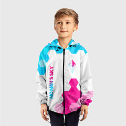 Ветровка с капюшоном детская No Mans Sky neon gradient style: надпись, символ, цвет: 3D-черный — фото 2