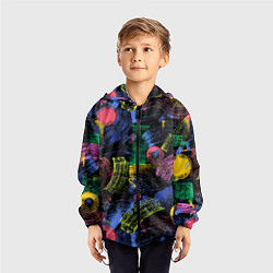 Ветровка с капюшоном детская Яркие абстрактые формы с текстурой, цвет: 3D-черный — фото 2