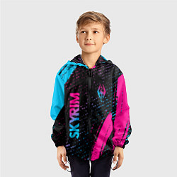 Ветровка с капюшоном детская Skyrim - neon gradient: надпись, символ, цвет: 3D-черный — фото 2