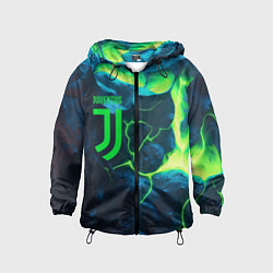 Ветровка с капюшоном детская Juventus green neon, цвет: 3D-черный