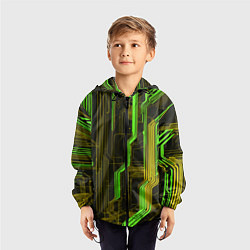 Ветровка с капюшоном детская Кибер схема зелёная, цвет: 3D-черный — фото 2