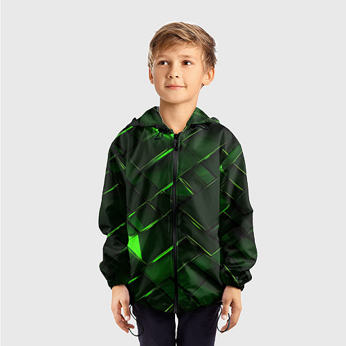 Детская ветровка Зеленые элементы абстракция / 3D-Черный – фото 3