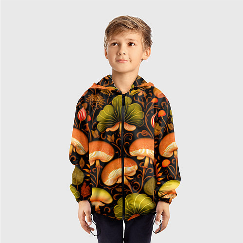 Детская ветровка Грибы с листвой узор / 3D-Черный – фото 3