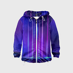 Ветровка с капюшоном детская Neon glow - vaporwave - strips, цвет: 3D-белый