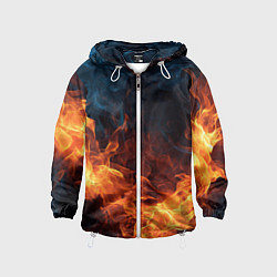 Ветровка с капюшоном детская Fire black background, цвет: 3D-белый