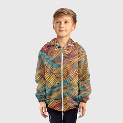 Ветровка с капюшоном детская Разноцветные волнистые линии, цвет: 3D-белый — фото 2