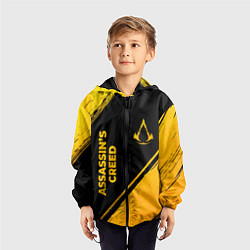 Ветровка с капюшоном детская Assassins Creed - gold gradient: надпись, символ, цвет: 3D-черный — фото 2