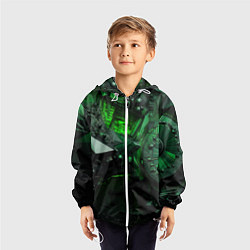 Ветровка с капюшоном детская Объемные зеленые абстракции, цвет: 3D-белый — фото 2