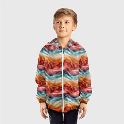 Ветровка с капюшоном детская Разноцветные полосы текстура ткани, цвет: 3D-белый — фото 2