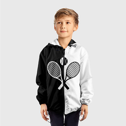 Детская ветровка Теннис - чёрно белое / 3D-Черный – фото 3