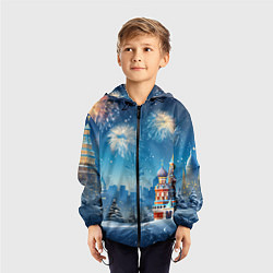 Ветровка с капюшоном детская Новогодняя Москва, цвет: 3D-черный — фото 2