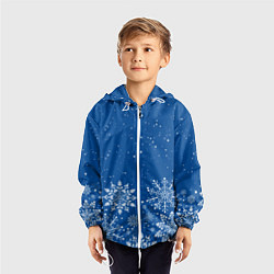 Ветровка с капюшоном детская Текстура снежинок на синем фоне, цвет: 3D-белый — фото 2