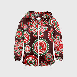 Ветровка с капюшоном детская Новогодний принт красный, цвет: 3D-белый