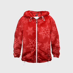 Ветровка с капюшоном детская Красные снежинки, цвет: 3D-белый