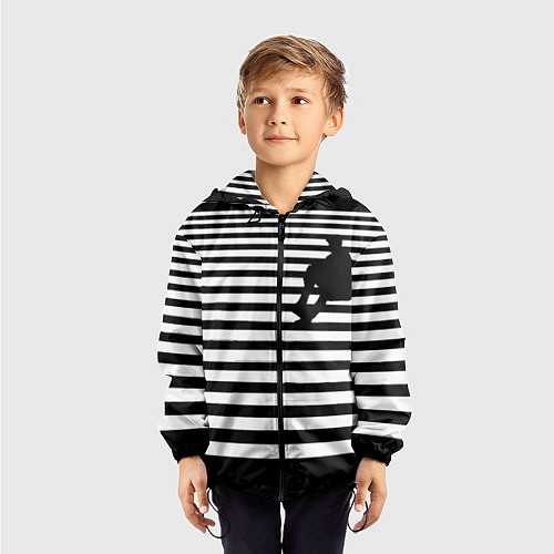 Детская ветровка Силуэт на чёрно белом полосы / 3D-Черный – фото 3