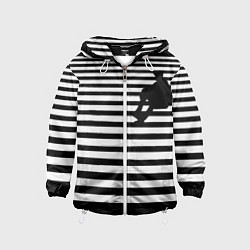 Ветровка с капюшоном детская Силуэт на чёрно белом полосы, цвет: 3D-белый
