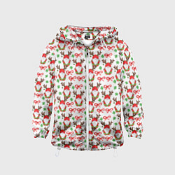 Ветровка с капюшоном детская Новогодний гном с рогами, цвет: 3D-белый