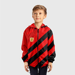 Ветровка с капюшоном детская Герб РФ - красная абстракция, цвет: 3D-черный — фото 2