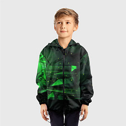 Ветровка с капюшоном детская Преобразования зеленого в абстракции, цвет: 3D-черный — фото 2