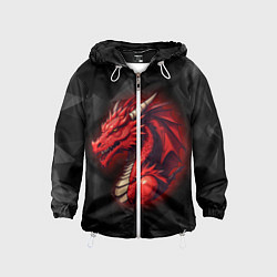 Ветровка с капюшоном детская Красный дракон на полигональном черном фоне, цвет: 3D-белый