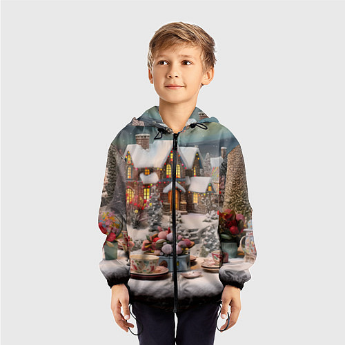 Детская ветровка Объемные новогодние домики / 3D-Черный – фото 3