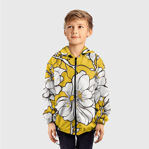 Детская ветровка Японский паттерн цветов / 3D-Черный – фото 3