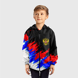 Ветровка с капюшоном детская Россия триколор герб краски, цвет: 3D-черный — фото 2