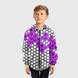 Ветровка с капюшоном детская Фиолетовая энерго-броня из шестиугольников, цвет: 3D-черный — фото 2