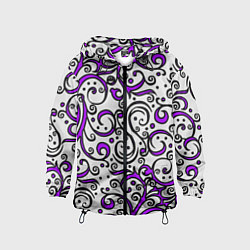 Ветровка с капюшоном детская Фиолетовые кружевные узоры, цвет: 3D-черный