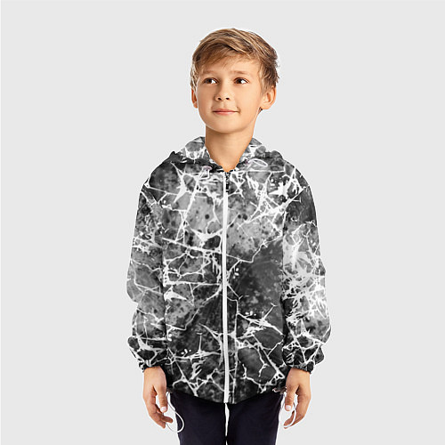 Детская ветровка Абстракция - белые трещины на сером фоне / 3D-Белый – фото 3