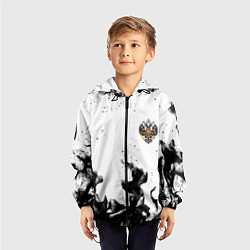 Ветровка с капюшоном детская Герб РФ огненный стиль чернобелый, цвет: 3D-черный — фото 2