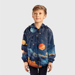 Ветровка с капюшоном детская Нарисованный космос, цвет: 3D-черный — фото 2